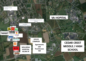 Nearby retailers and institutions; Giant Foods, Staples, Lowe's, Tractor Supply Company, Kohl's, TJ Maxx, Target, Michael's, Chipotle, Panera Bread, MOD Pizza, Wellspan Surgical Center, VA Hospital, Cedar Crest Middle School and High School.